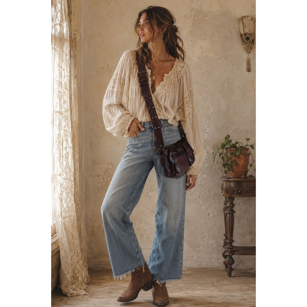 Free People We The Free Camden Leather Crossbody Bag Brown Grommet Strap NEW